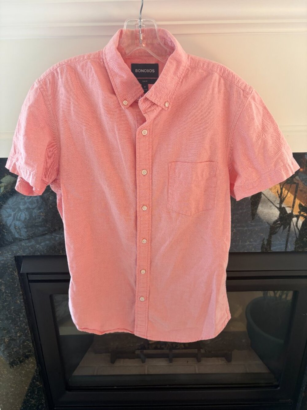 Bonobos Slim Fit Men's Pink Button-Down Shirt Short Sleeve Cotton M. Shoulder 16